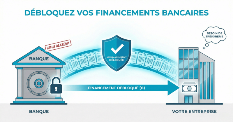 Schéma pour expliquer le phénomène de l'assurance crédit pour débloquer des financements
