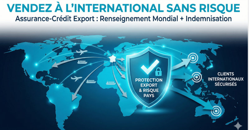 Vendez à l'international sans risque avec l'assurance crédit visuel d'une map monde