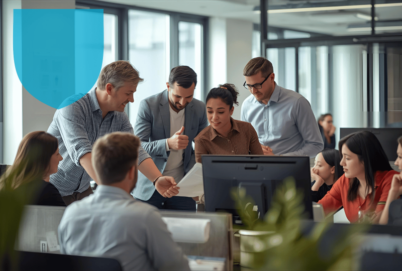 Salariés rassembler dans leurs bureau pour leur mutuelle