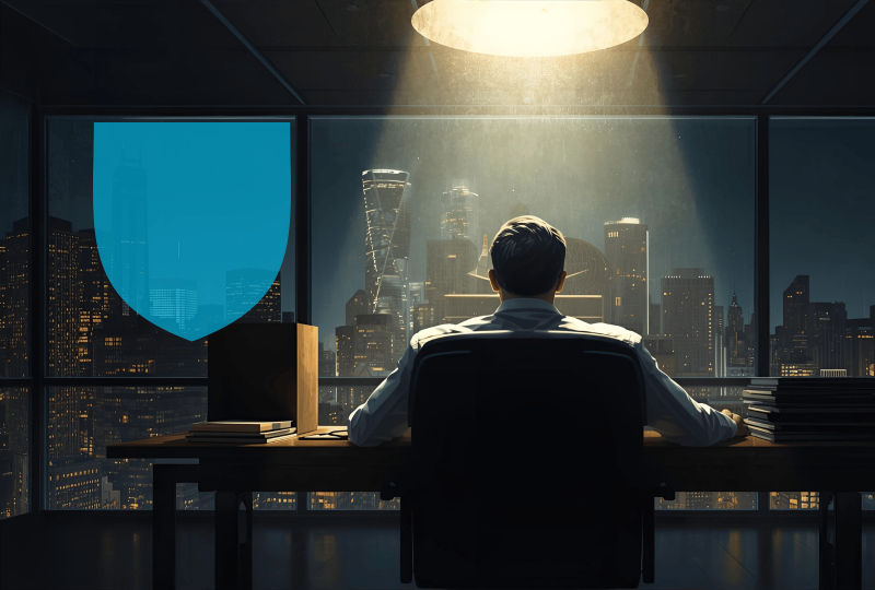 Dirigeant d'entreprise dans son bureau avec sa mutuelle d'entreprise