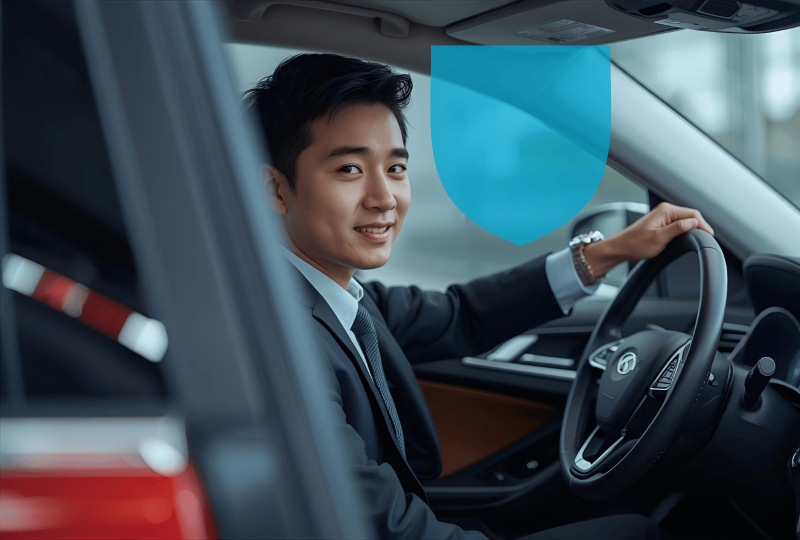 Professionnel dans son véhicule bien assuré par un courtier