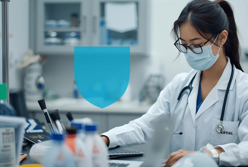 Vétérinaire au travail dans son labo avec RC professionnel