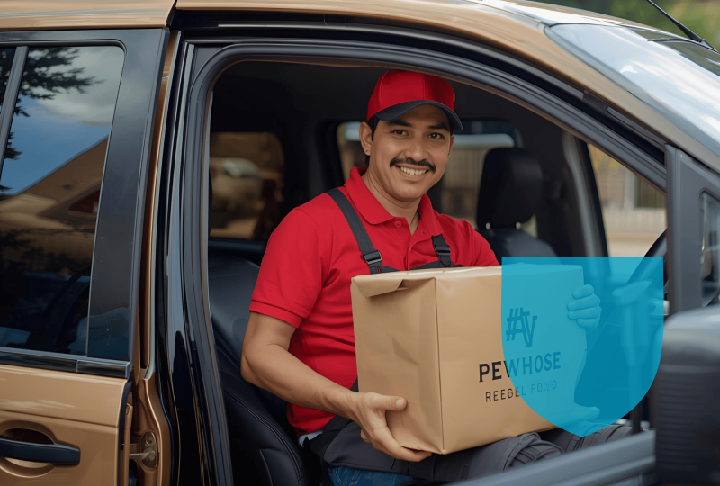 Livreur de nourriture dans son véhicule professionnelle