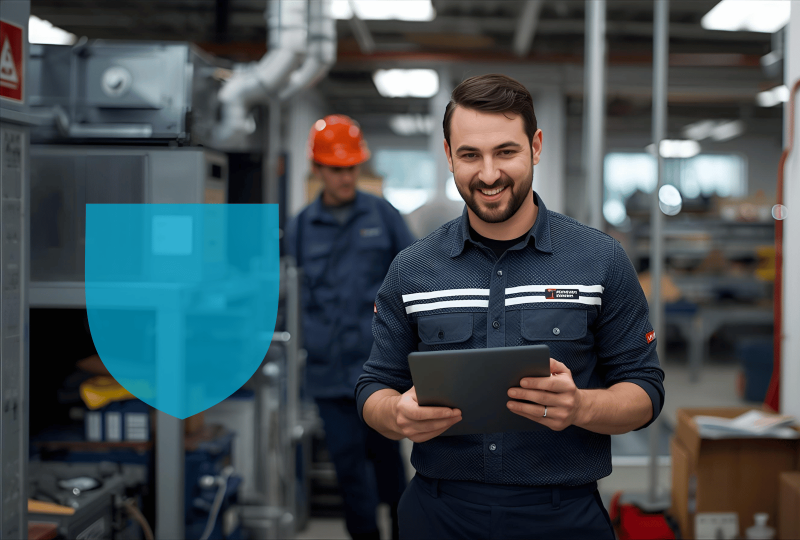 Chauffagiste climaticien sur son lieu de travail